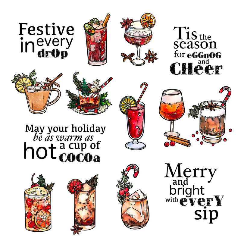 Clear Silicone Stamps For Card Making - Festive Party Cups Of Drink Clear
