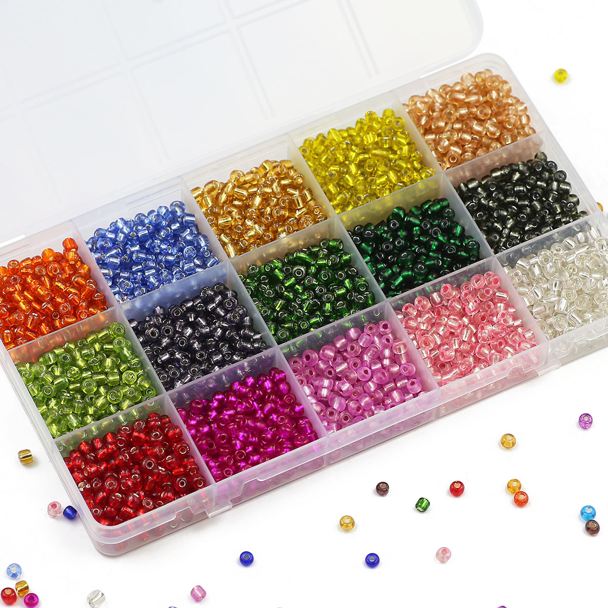 Glass Seed Beads 2Mm Jewelry Making - 15 Colors Kit Transparent 2/3/4mm Multi-Size