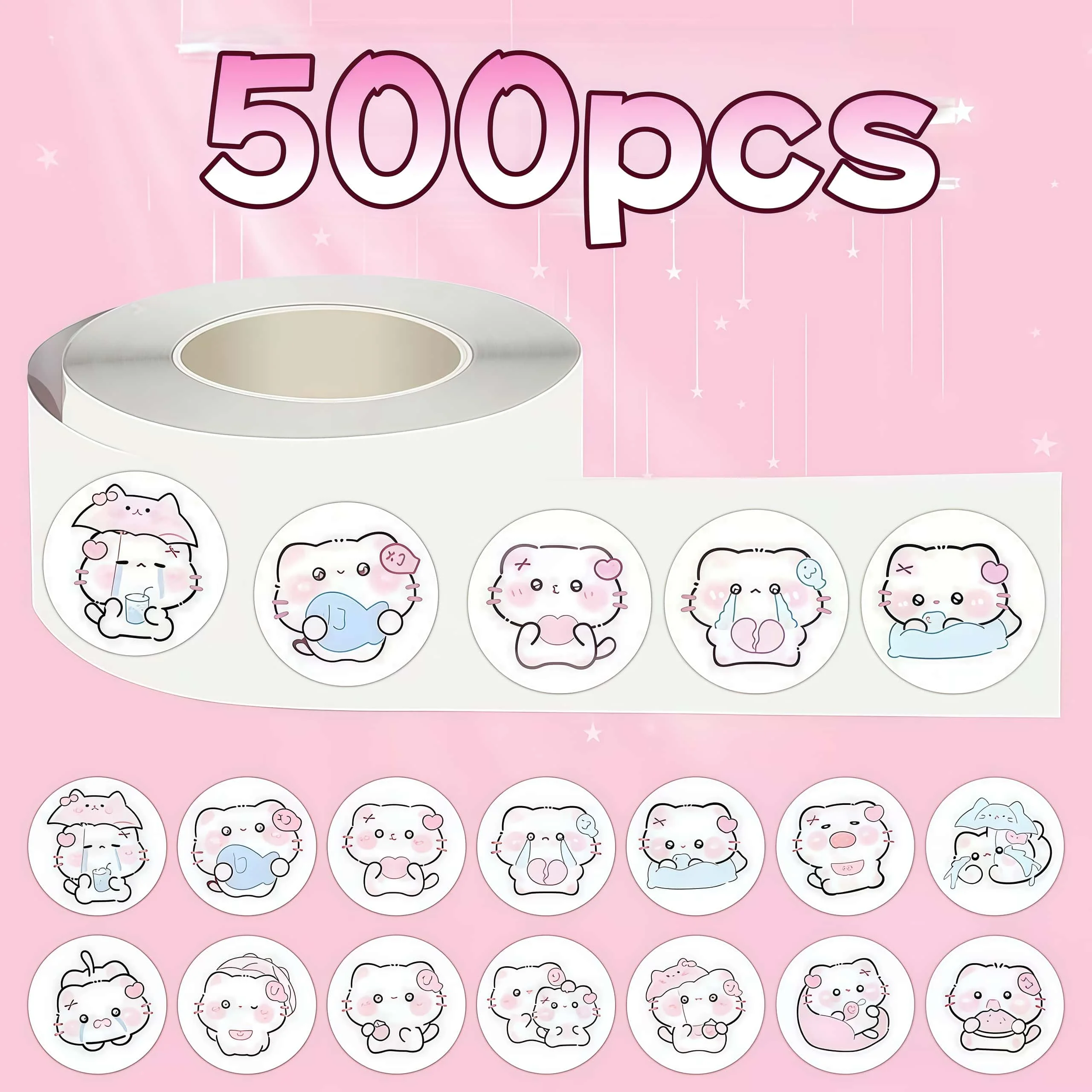 Scrapbooking - 500Pcs Cute Pink Blush Kitten Sticker