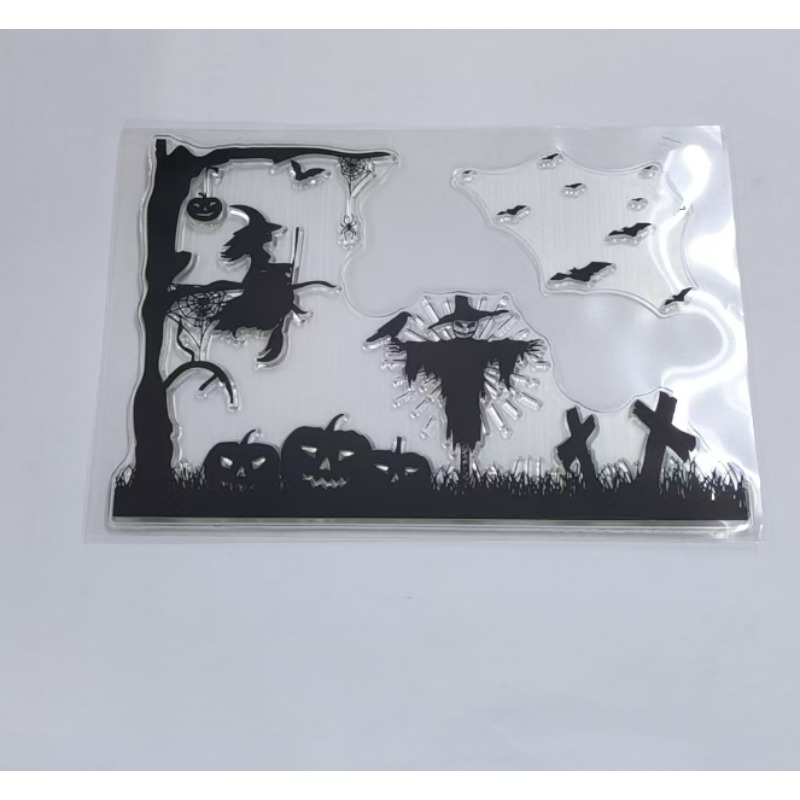Clear Silicone Stamps For Card Making - Retro Halloween Trees Wreaths Bells Clear
